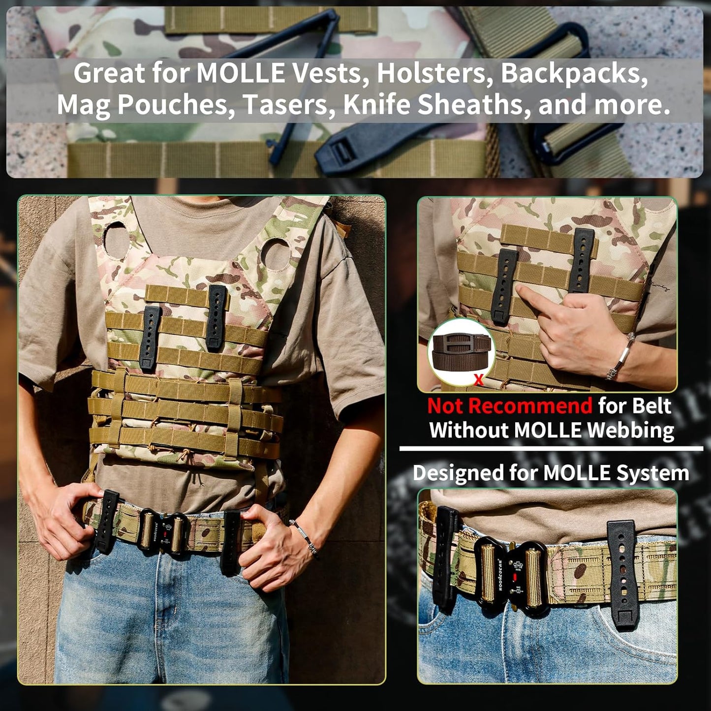 3-inch Molle Clips 4-Pack, Molle Attachment for Vests, Holsters, Backpacks, Mag Pouches, Taser, Knife Sheath, 3'' Clip Adapter (Pair with Mounting Hardware) 12 Screws, 8 Screw Nuts, 8 Washers