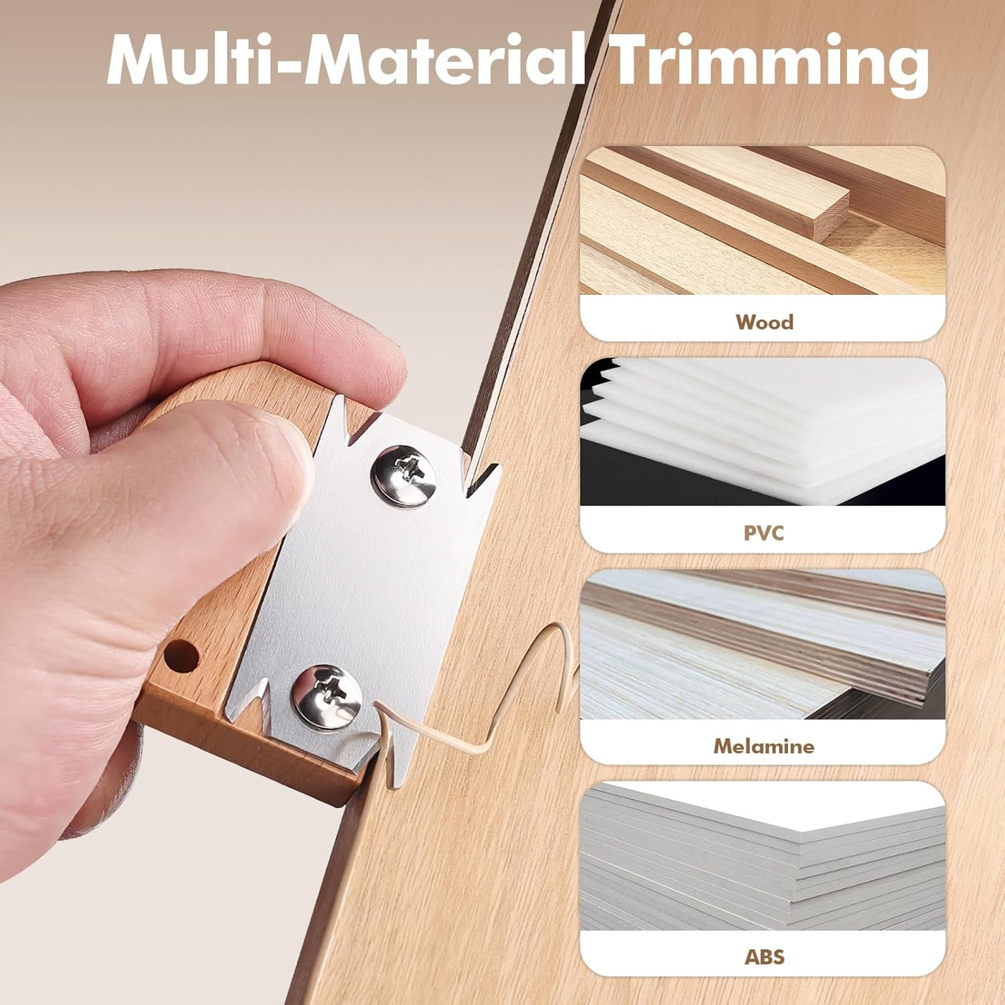 Edge Banding Trimmer, Upgraded Veneer Edge Trimmer with Wooden Handle and 3 Replacement Blades, Edge Band Cutter Tool for Woodworking, Veneer, PVC, Laminate, Plywood, Melamine