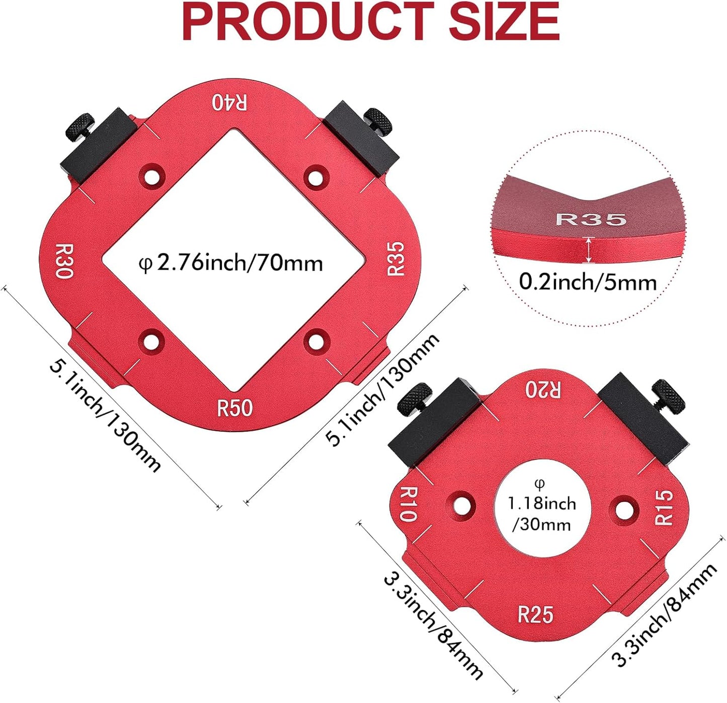 2 Pack Router Corner Radius Template, Premium Aluminum Alloy Router Corner Rounding Jig for Woodworking, 8-in-1 Arc Cutting Guide Set (R10-R50), Fits Trim, Handheld, and Table Routers
