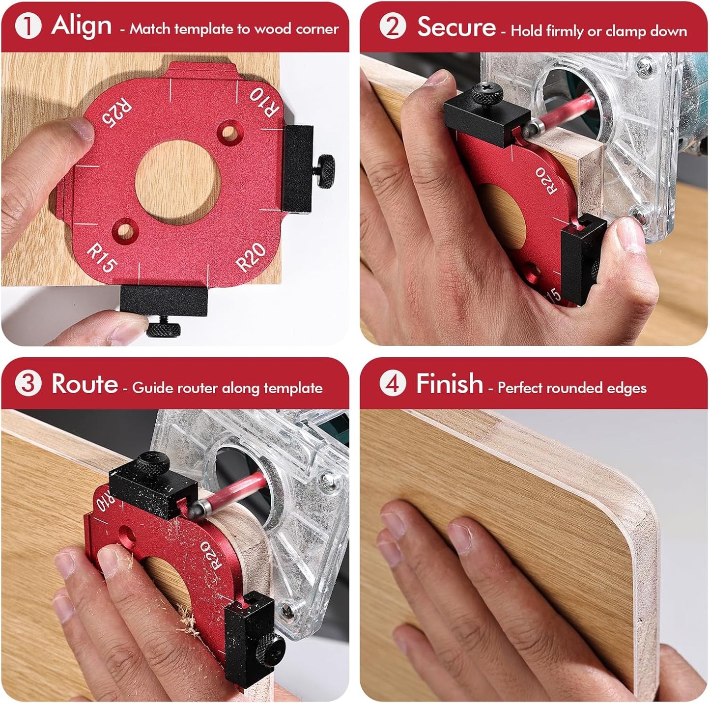 2 Pack Router Corner Radius Template, Premium Aluminum Alloy Router Corner Rounding Jig for Woodworking, 8-in-1 Arc Cutting Guide Set (R10-R50), Fits Trim, Handheld, and Table Routers