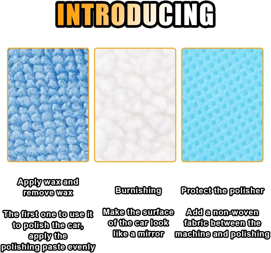 20PCS Car Polisher Pad Bonnets, 7 to 8 Inch Car Orbital Buffer Polisher Pad Bonnet, 12*Microfiber Bonnets, 4*Non-Woven Buffing Bonnet + 2*Woollen