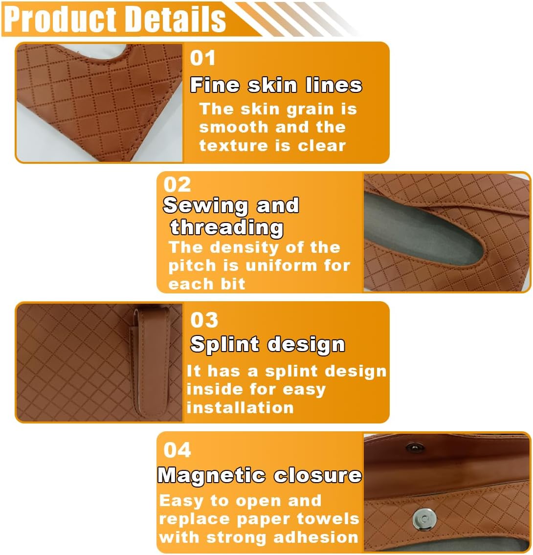 Car Tissue Holder, PU Leather Auto Napkin Holder for Visor & Backseat, Automotive Mask Organizer Case to Keep Vehicle Tidy, Universal Interior Accessories for Sedan Truck SUV (Brown)