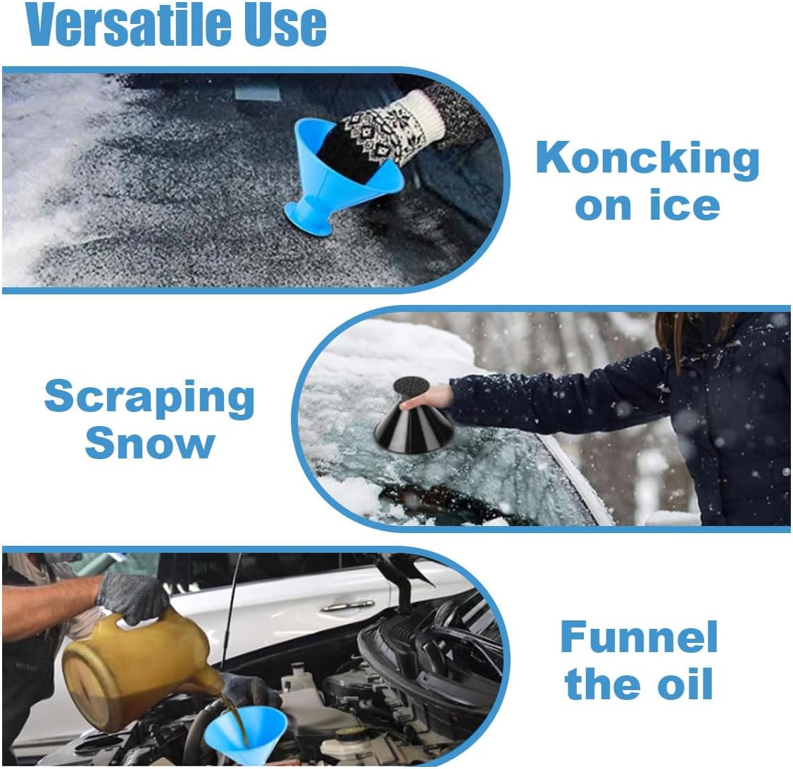 4PCS Magical Ice Scrapers for Car Windshield, Cone-Shaped Car Snow Remover with Funnel, Round Snow Scraper Car Snow Removal Shovel Tool, Frost Wipe Scraper Car Window Cleaner for Ice & Snow