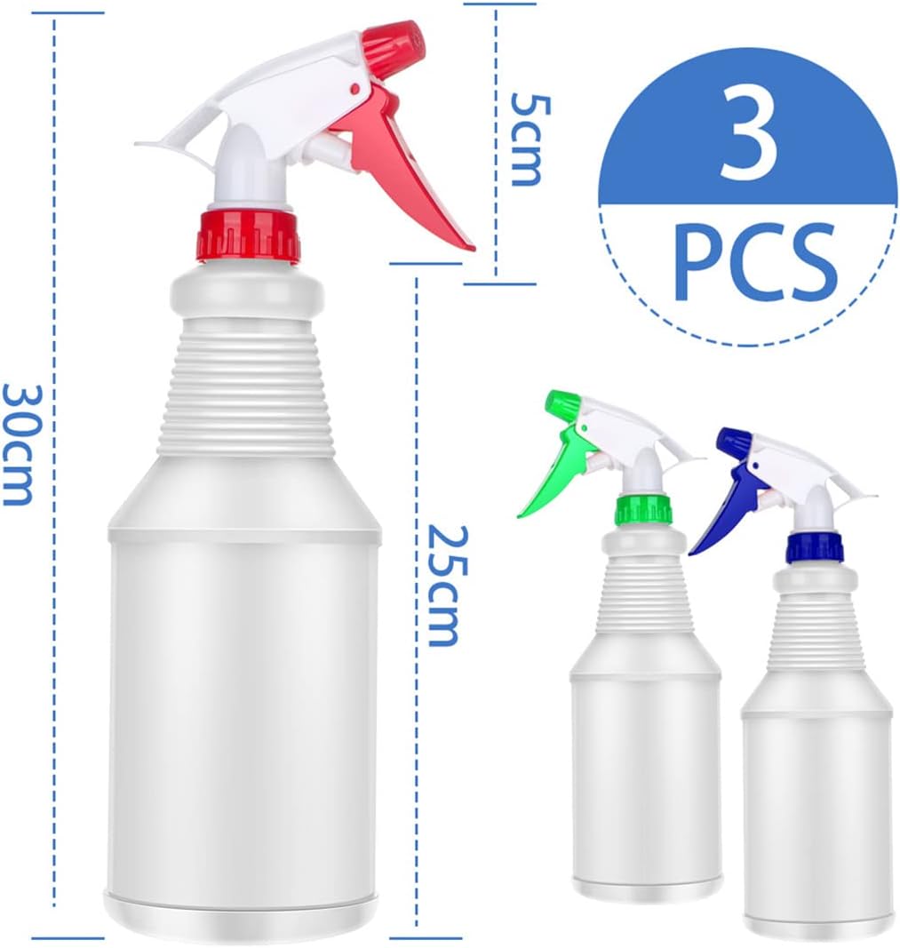 Spray Bottles Empty Spray Bottle 3 Pack Refillable Plastic Spray Bottles 750ML Leak Proof Water Spraying Bottle with Colorful Trigger Sprayer for Cleaning Gardening Household