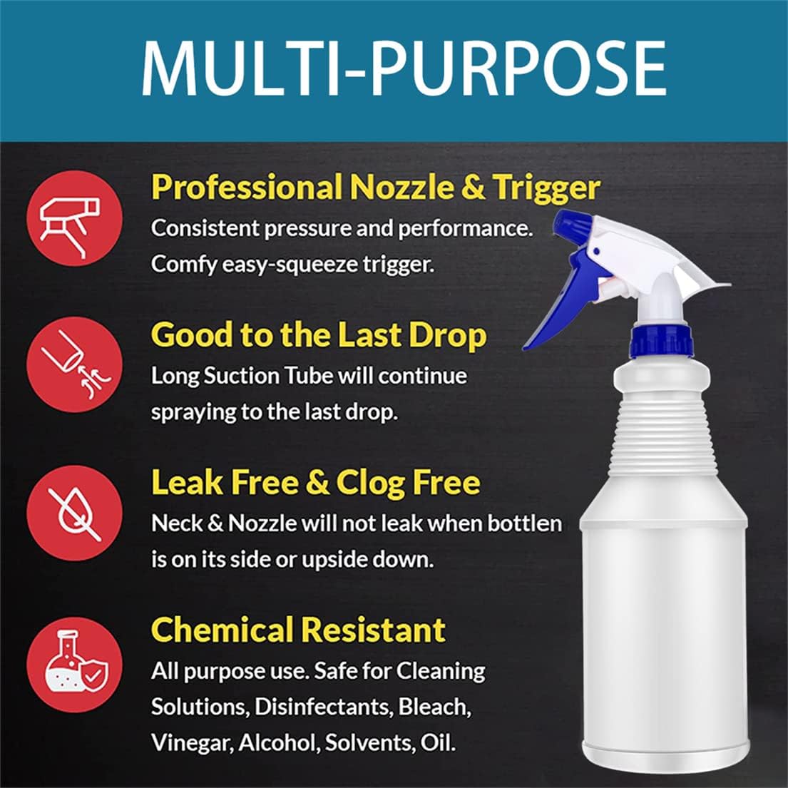 Spray Bottles Empty Spray Bottle 3 Pack Refillable Plastic Spray Bottles 750ML Leak Proof Water Spraying Bottle with Colorful Trigger Sprayer for Cleaning Gardening Household