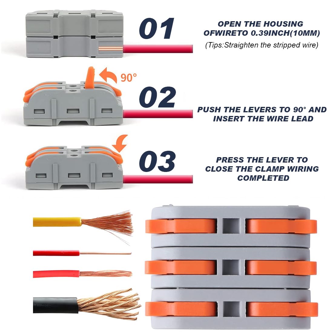 Lever Wire Connectors Kit 34PCS Quick Connect Wire Splice Conductor Compact Connectors Inline Wiring Splices Terminals