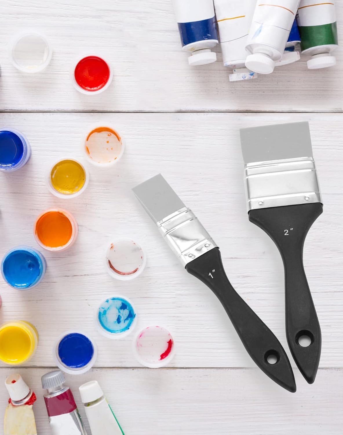 Paint Brush, Silicone Color Shaper Brush, 2 Pcs (1 inch,2 inch) Solid Flat Flexible Acrylic and Water Based Painting Tool for Move and Remove Acrylic Paints