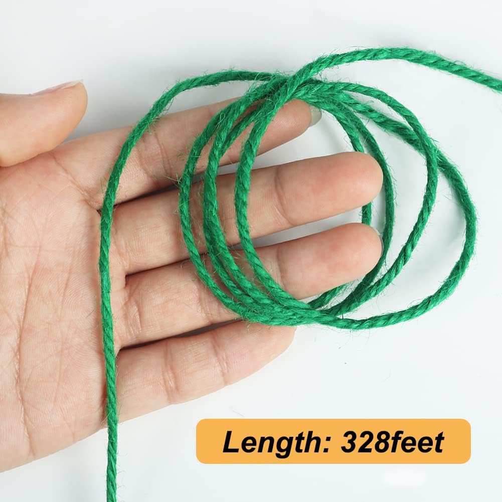 Jute Garden Twine, 328 Feet 3mm Heavy Duty Tomato Twine, Green Plant Ties for Gardening, Climbing Plants, Vegetables, Crafting