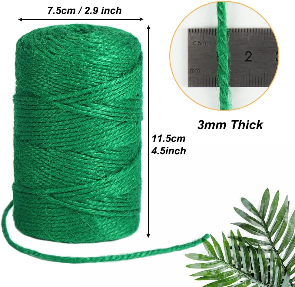 Jute Garden Twine, 328 Feet 3mm Heavy Duty Tomato Twine, Green Plant Ties for Gardening, Climbing Plants, Vegetables, Crafting