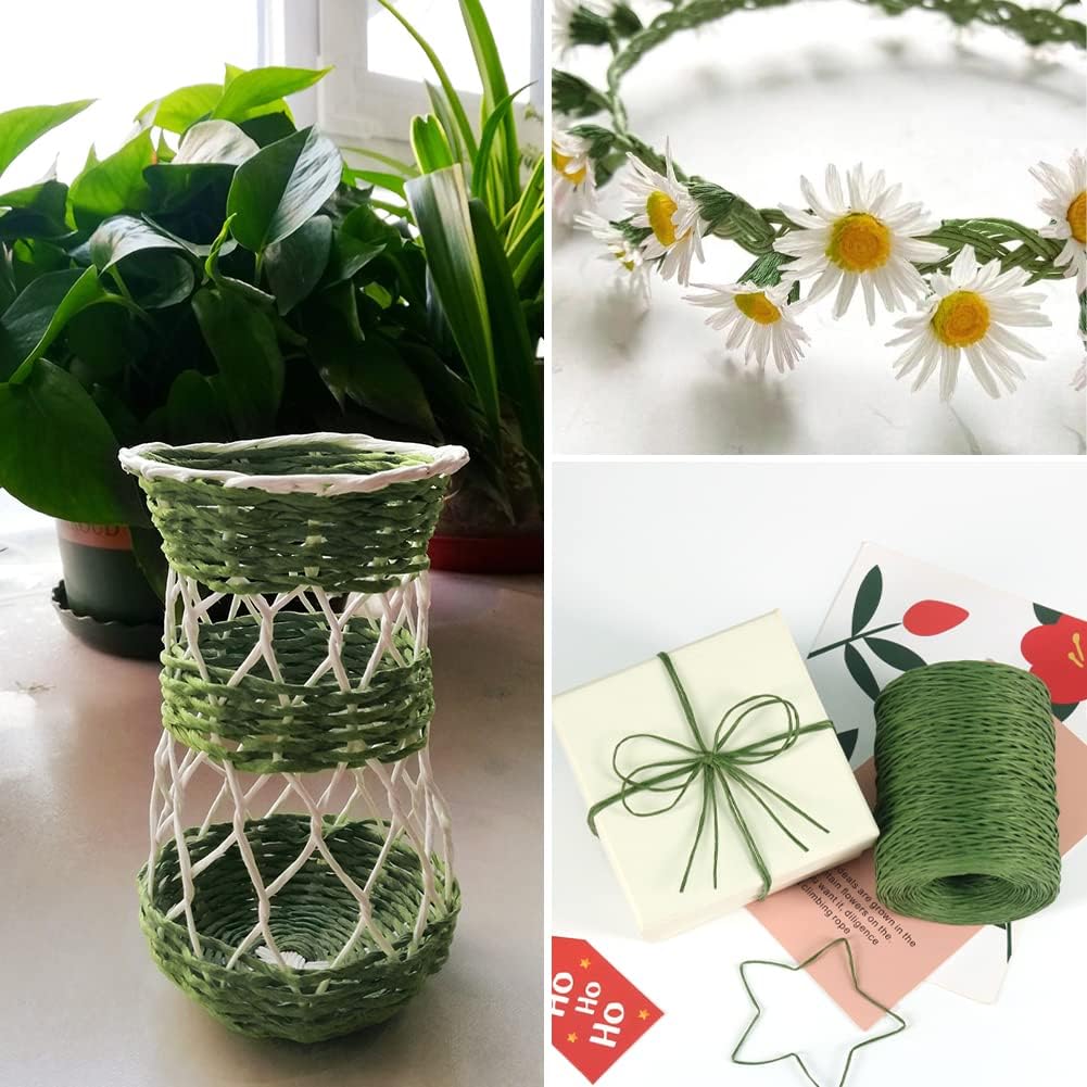 Floral Wire, 656 Feet 2mm Paper Covered Bind Wire for Floral Bouquets, Crowns, Wreath Making, Christmas Ornaments, Garlands, Wedding Decorating, Crafts (Green)