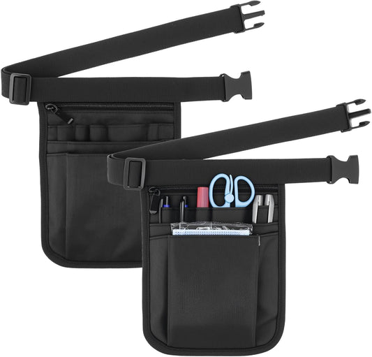 Nurse Waist Pouch Bag for Women Men, 2 Pack Utility Organizer Belt Pouch, Waist Tool Storage Bag, Oxford Fabric, 10x7 in, Black