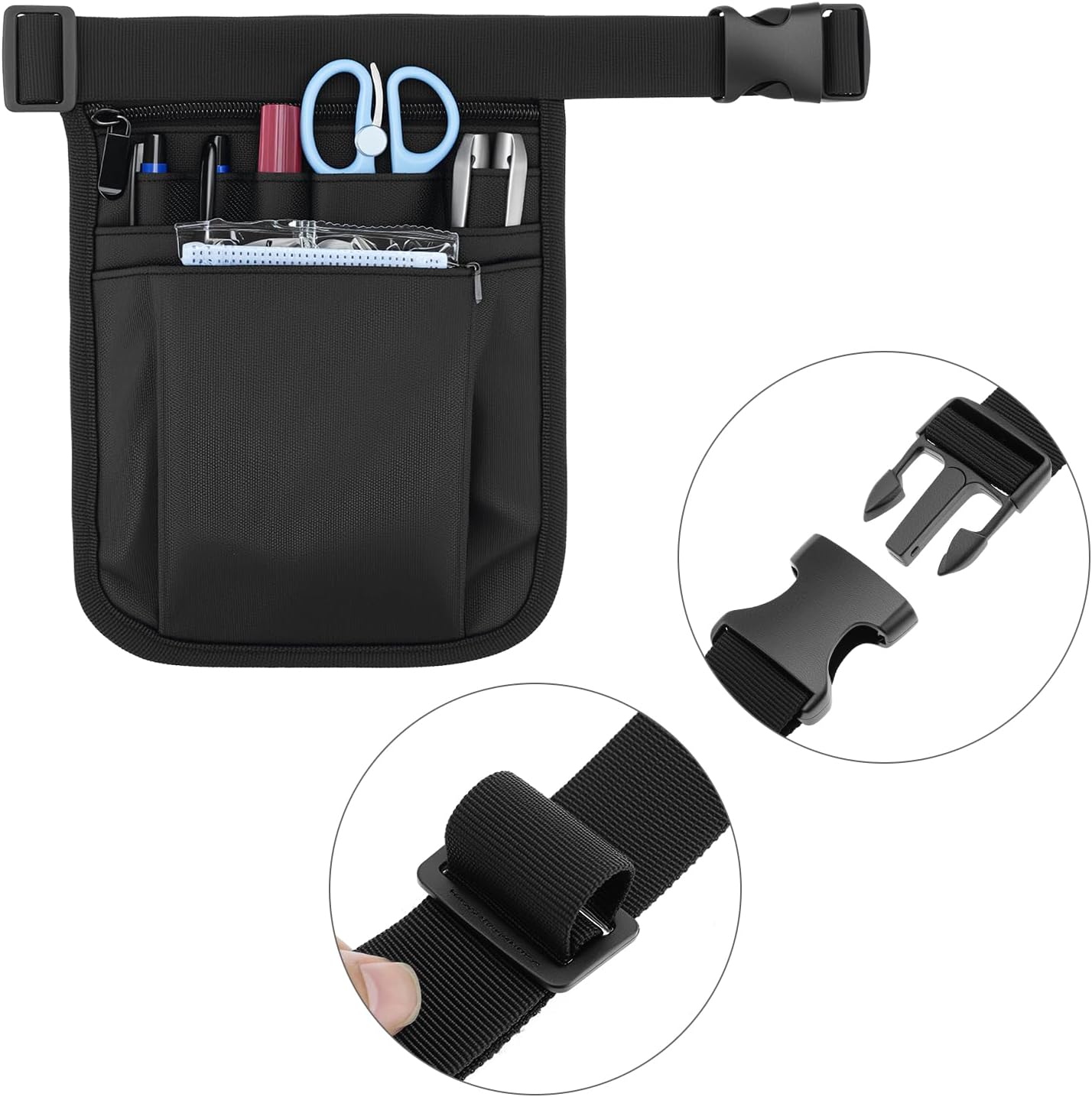 Nurse Waist Pouch Bag for Women Men, 2 Pack Utility Organizer Belt Pouch, Waist Tool Storage Bag, Oxford Fabric, 10x7 in, Black