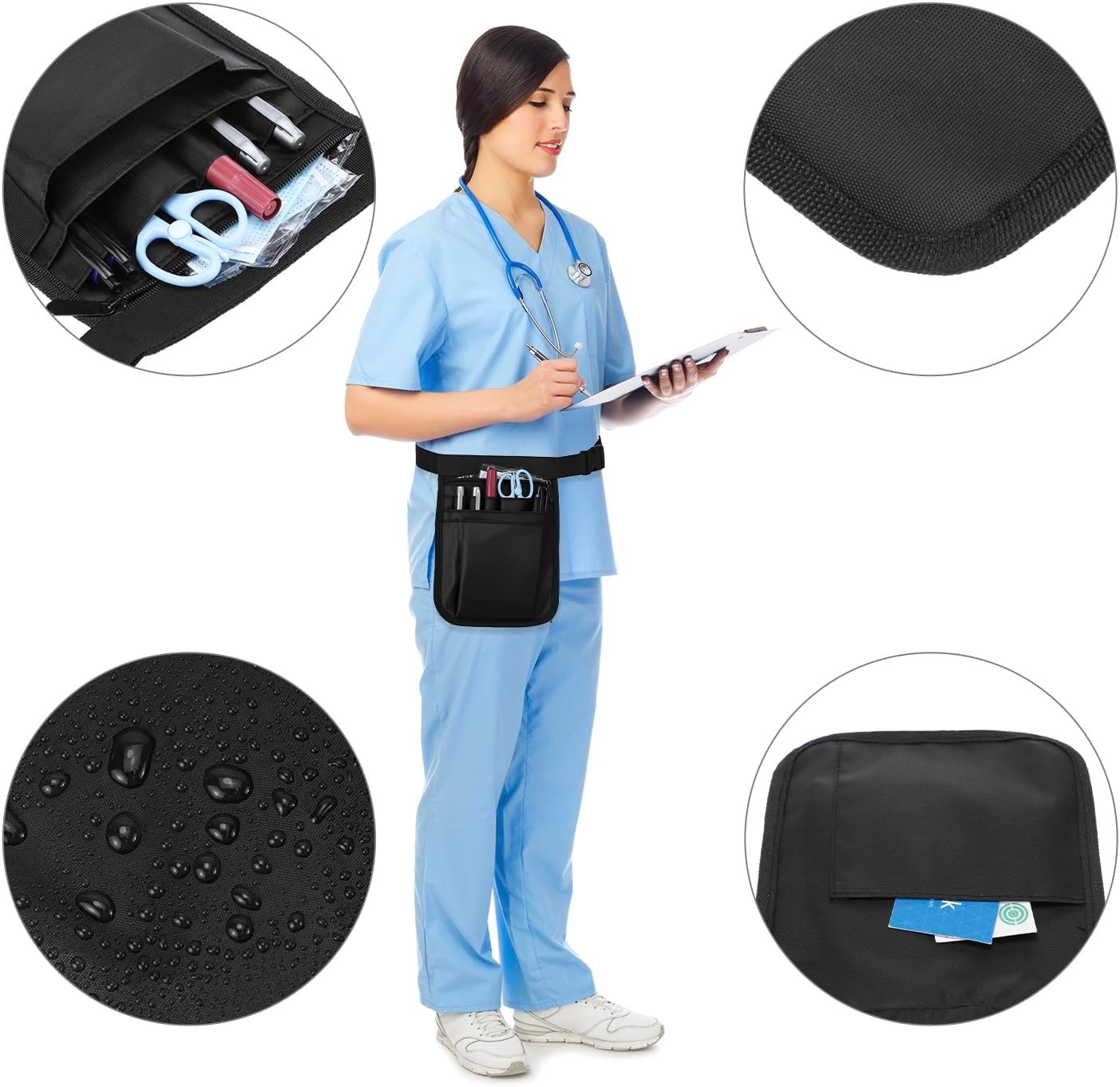Nurse Waist Pouch Bag for Women Men, 2 Pack Utility Organizer Belt Pouch, Waist Tool Storage Bag, Oxford Fabric, 10x7 in, Black