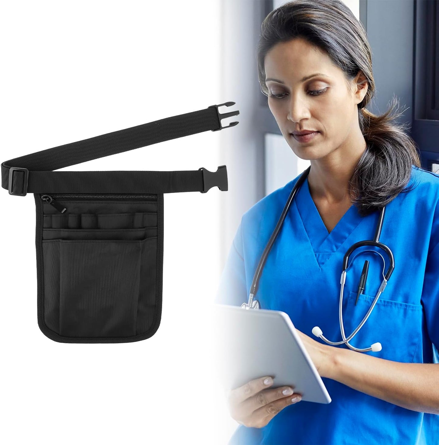Nurse Waist Pouch Bag for Women Men, 2 Pack Utility Organizer Belt Pouch, Waist Tool Storage Bag, Oxford Fabric, 10x7 in, Black