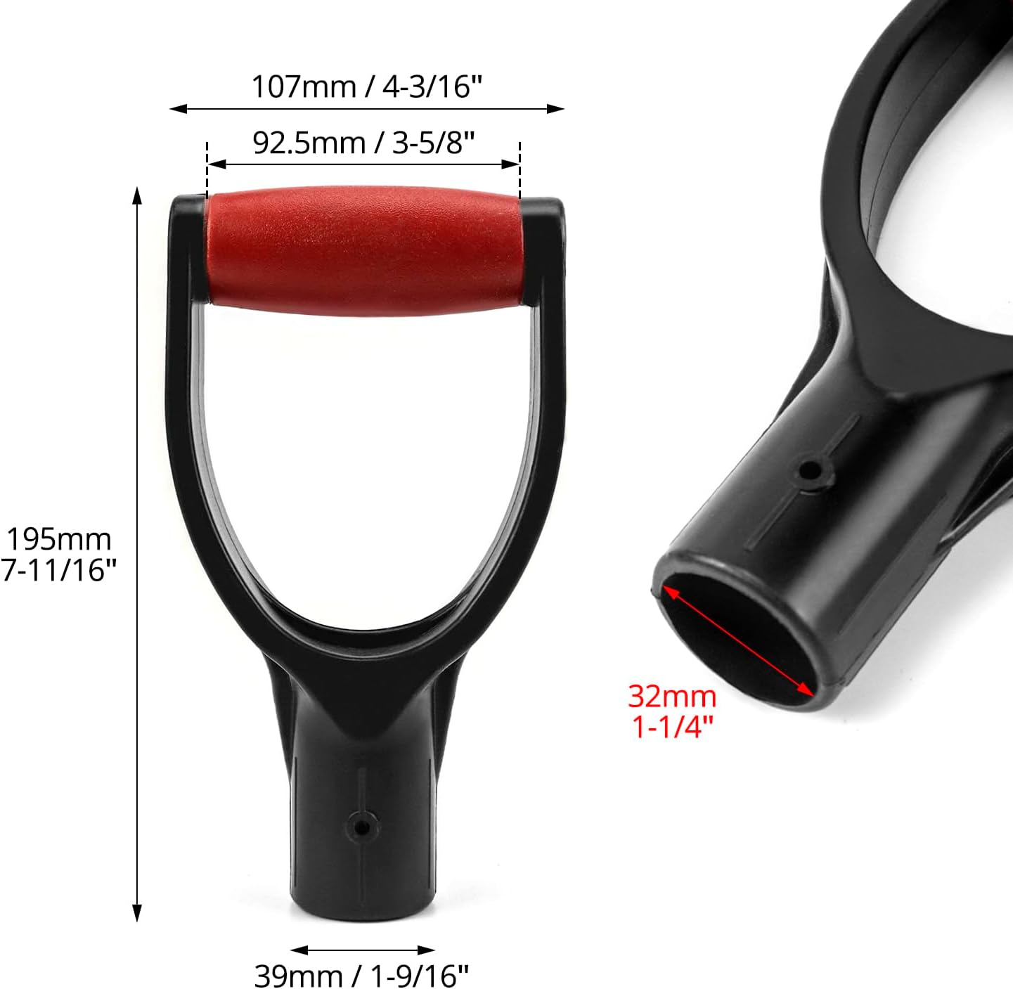 2 Pack 1-1/4" Polypropylene Plastic Spade Handle Shovel D Grip Handle for Digging Raking Tools