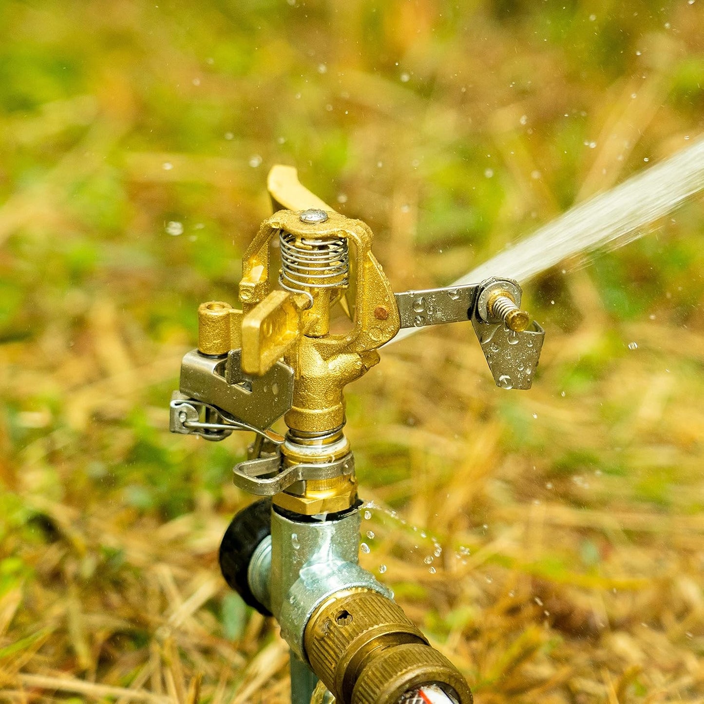 1/2 Inch Brass Impact Sprinkler, Heavy Duty Water Sprinkler Head, Adjustable 0-360 Degree Coverage Pattern, Watering Sprinkler with Nozzles for Large Patio Garden Irrigation (1 Pack)