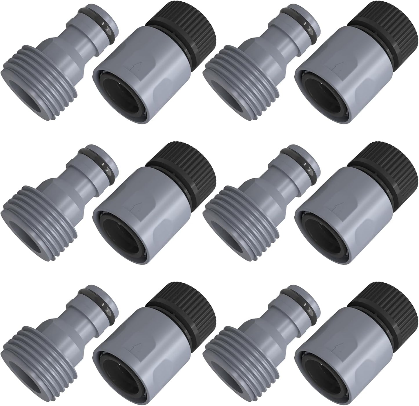 Garden Hose Quick Connector 3/4 Inch Plastic Garden Hose Quick Connect Fittings Male and Female Connectors Water Hose End Adapters, 6 Sets