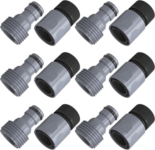 Garden Hose Quick Connector 3/4 Inch Plastic Garden Hose Quick Connect Fittings Male and Female Connectors Water Hose End Adapters, 6 Sets
