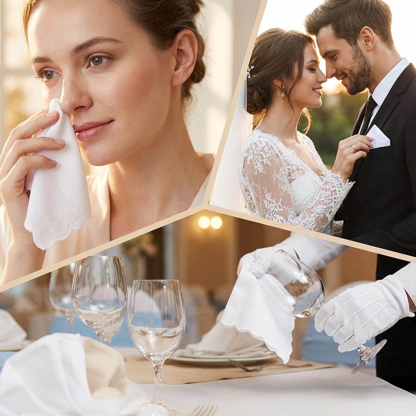 12 Pcs White Handkerchiefs for Women, Premium Polyester Soft Scalloped Edge Ladies Handkerchiefs Hankies, Small Pocket Squares Handkerchief for Wedding Party Gift Embroidery (11 x 11 Inch)