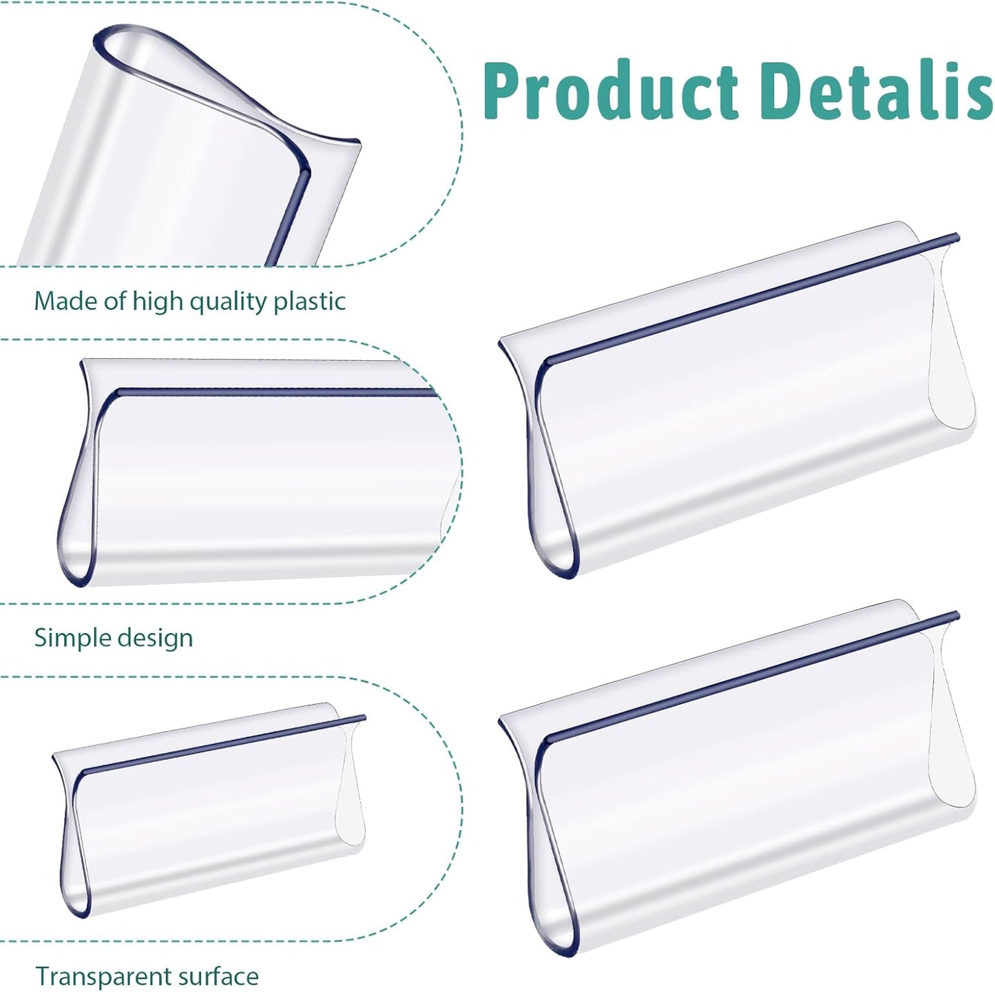 8 Pack Roller Window Shades Pulls, Clear Plastic Window Shades Hem Grips Handles R Type Windows Blinds Shade Pull Down Replacement Accessories for Roller Blinds, Home, Rv, Office, Hotel