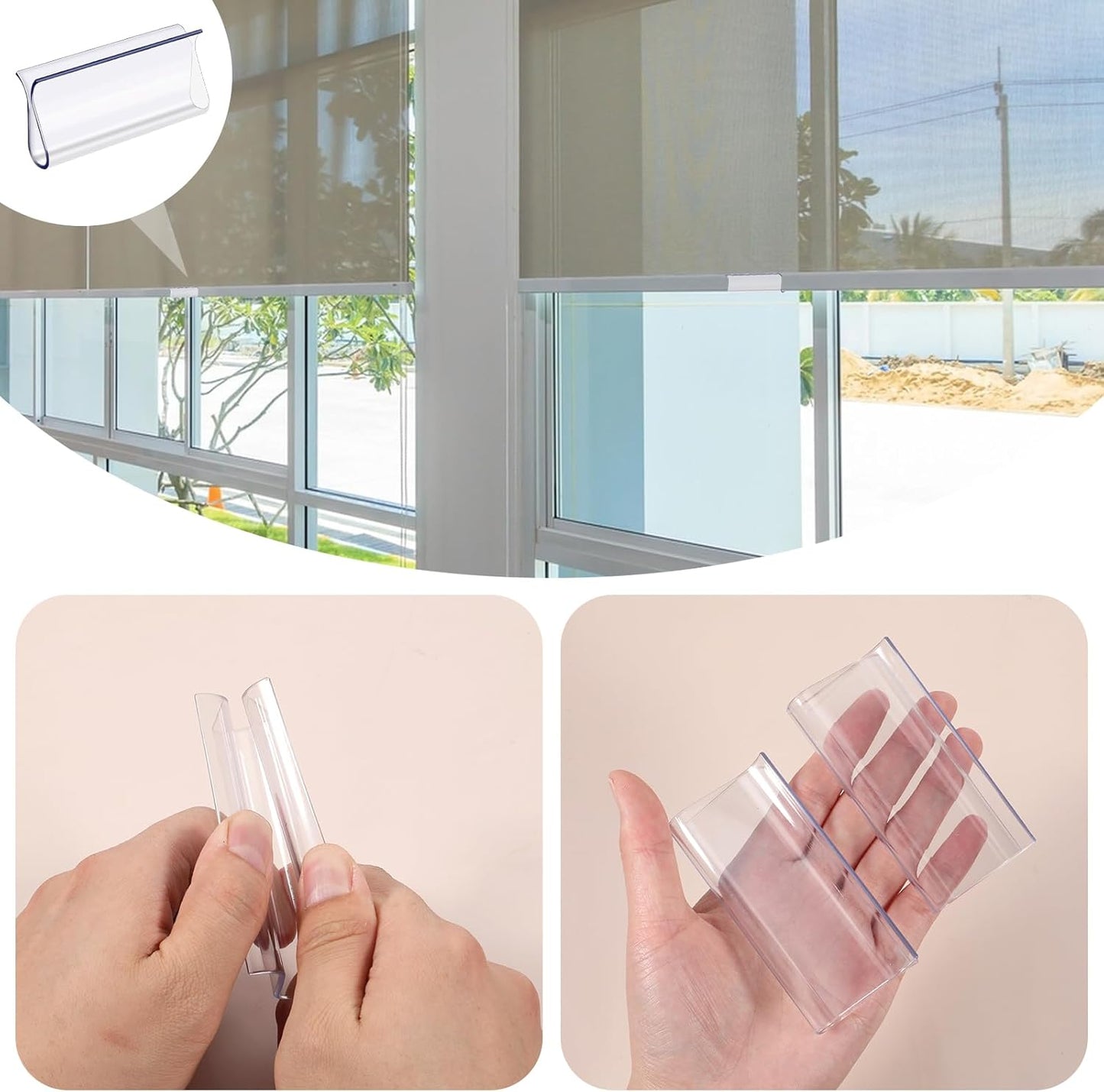 8 Pack Roller Window Shades Pulls, Clear Plastic Window Shades Hem Grips Handles R Type Windows Blinds Shade Pull Down Replacement Accessories for Roller Blinds, Home, Rv, Office, Hotel