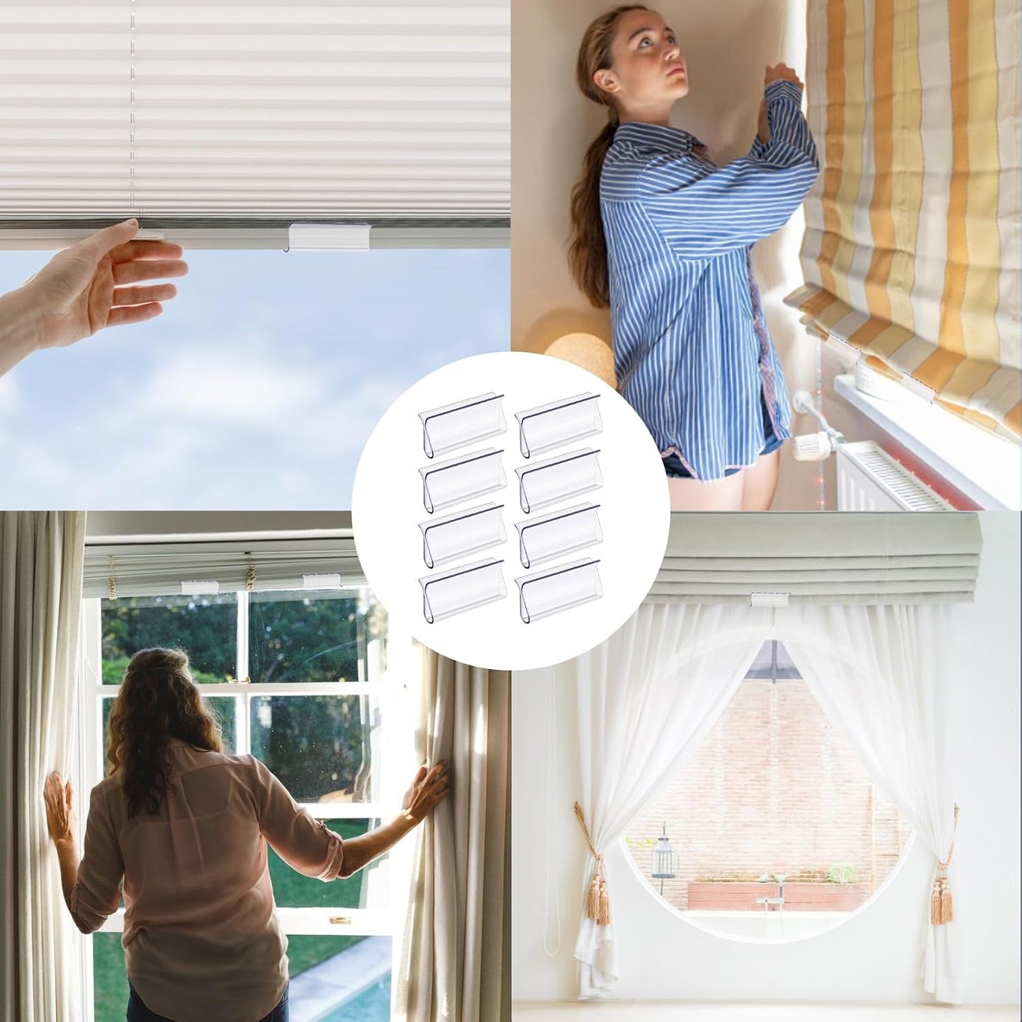 8 Pack Roller Window Shades Pulls, Clear Plastic Window Shades Hem Grips Handles R Type Windows Blinds Shade Pull Down Replacement Accessories for Roller Blinds, Home, Rv, Office, Hotel