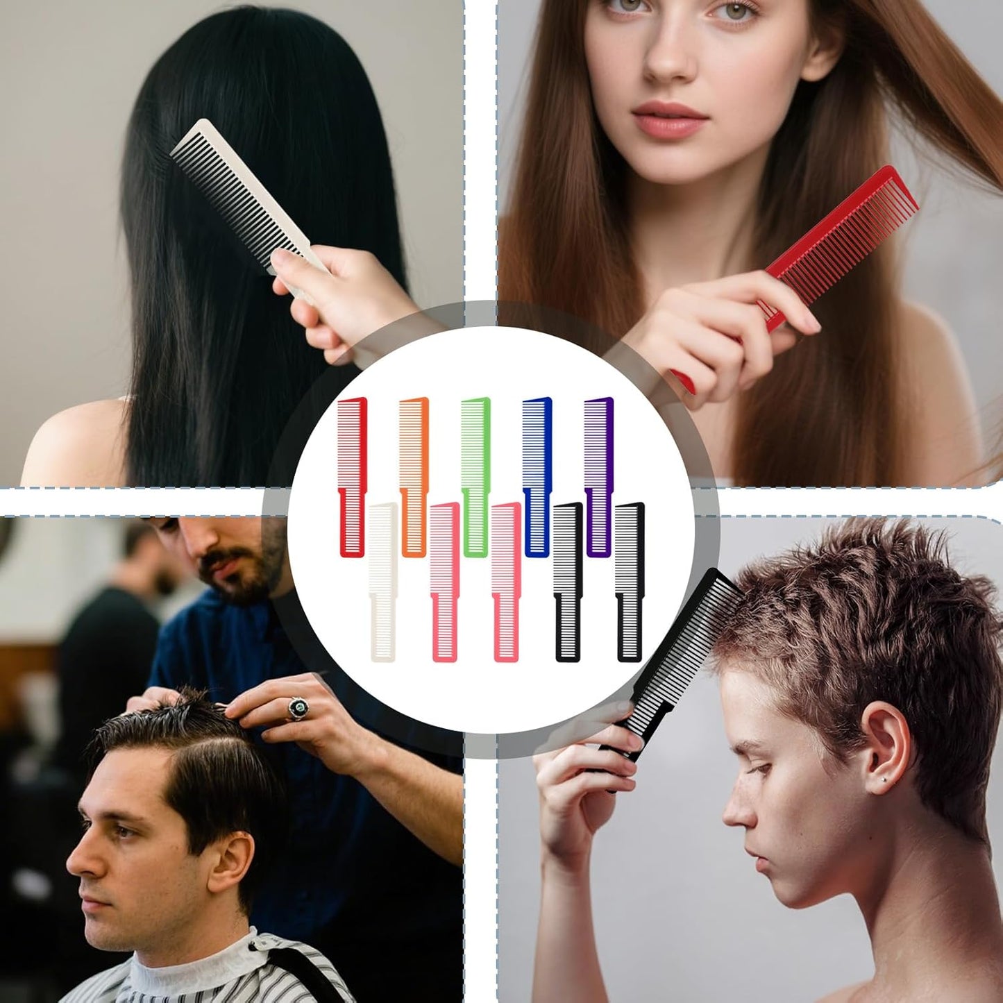 10 PCS Barber Combs, Hair Cutting Combs Professional Fine Tooth Comb Flat Top Clipper Comb Blending Hairstylist Essentials Hairdressing Salon Set for Women Men Hair Styling (Eye-Catching Colors)