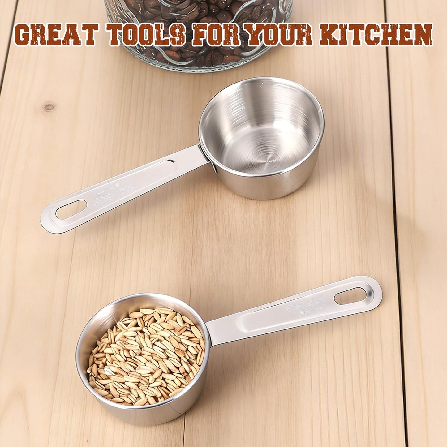2 Pcs 1/4 Cup Stainless Steel Measuring Cup, 60ml, 2oz Metal Measuring Cups Coffee Measuring Cups Measure Scoop or Cooking, Baking, Kitchen Wet and Dry Ingredients, Dishwasher Safe