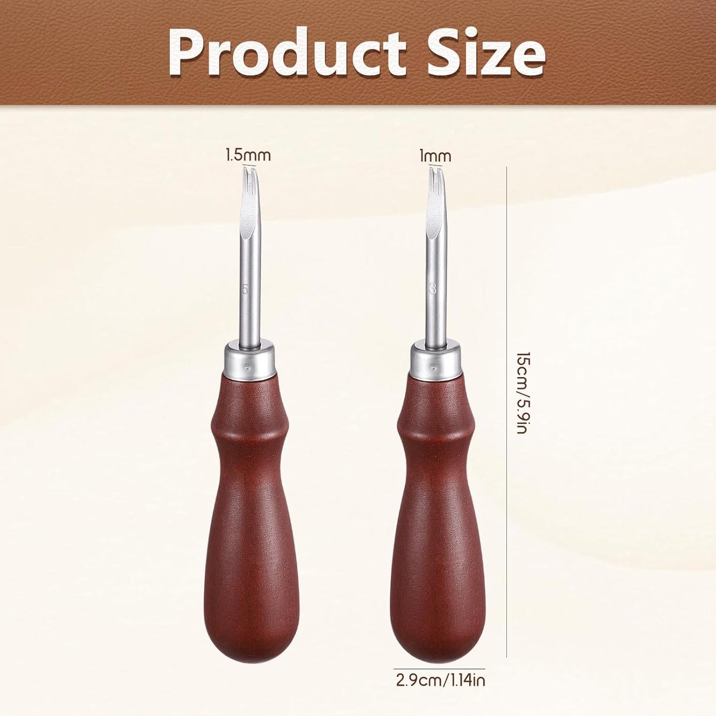 Leather Edge Skiving Beveler, 2 Pcs Leather Working Tools Burnishing Tool Edge Cutting Trimmer Tool for DIY Leathercraft Working 2 Sizes (1.0 mm, 1.5 mm) (3# + 5#)