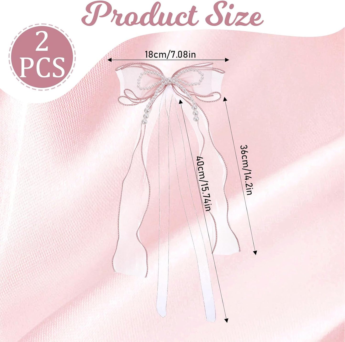 2 PCS Bow Curtain Tiebacks, Elegant Pink Bow Butterfly Curtain Tiebacks with Pearls Sweet Bowknot Holdbacks for Stylish Home Bedroom Offices Dining Rooms Wedding Party Decoration - 31.5 in(80 cm)