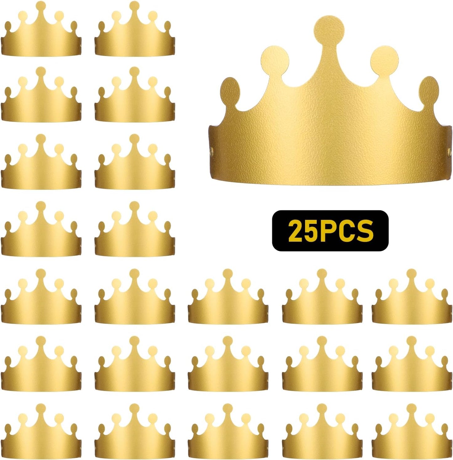Gold Paper Crowns, 20 Pcs Golden King Crown Paper Crowns for Kids and Adults Foldable Party Crown Hat for Birthday Celebration Baby Shower Photo Props Wedding Anniversary (Matte Finish)