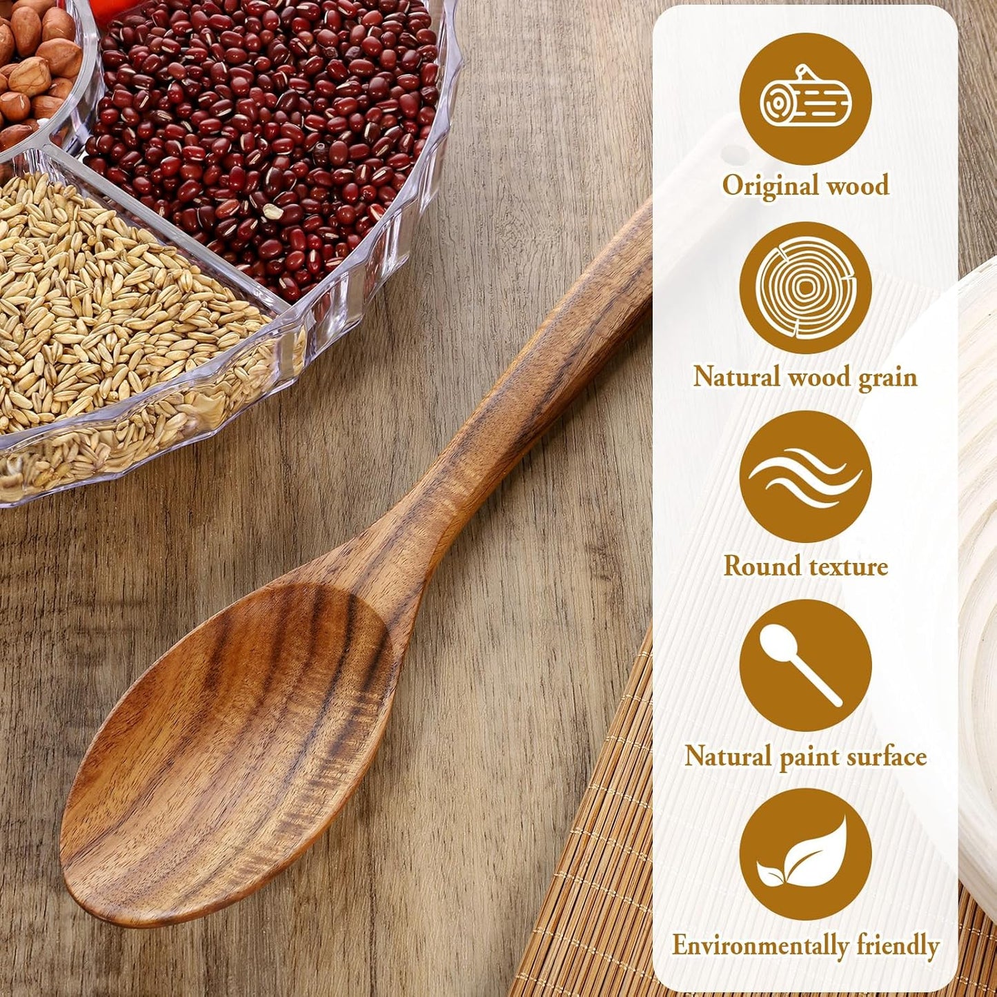 Wooden Cooking Spoons, 2 Pcs Natural Acacia Wood Serving Spoons, 12 Inch Large Mixing Spoon Wood Kitchen Utensil for Mixing, Baking, Serving and Stirring, Comfort Grip, Non-Stick Cookware Safe