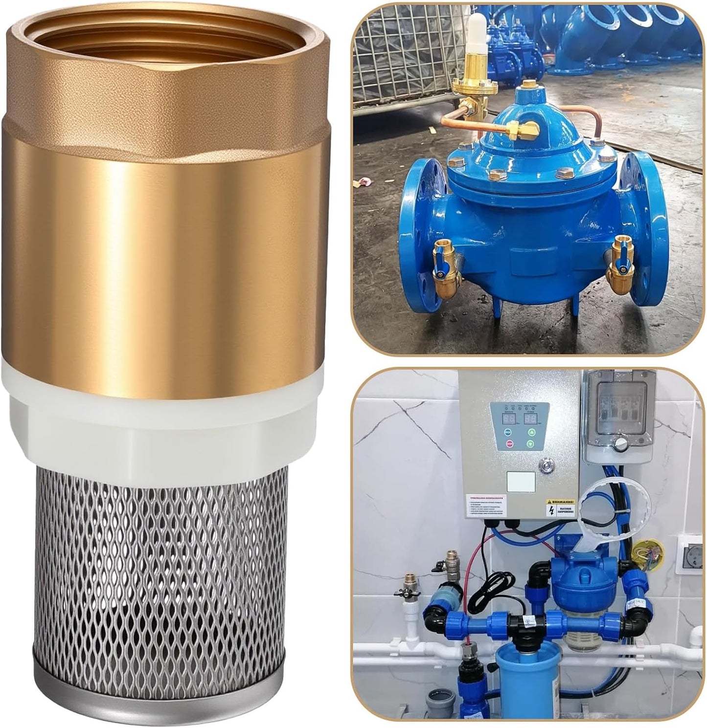 1" Foot Valve, Brass Heavy Duty Check Valve with Filter One Way Valves Female Connection Backflow Preventer Bottom Valves for Water Pump, Wells, Irrigation