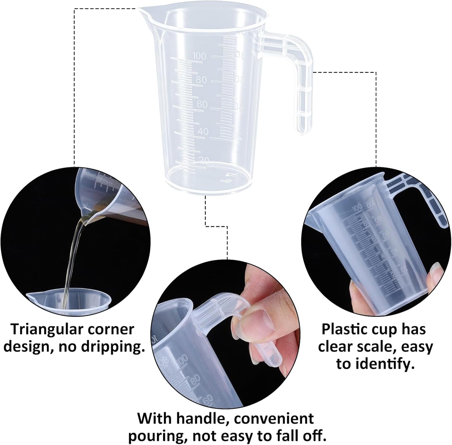 Plastic Measuring Beaker, 4 Pcs Liquid Measuring Cups, 100 ml Unbreakable Graduated Beakers with Handle and Spout, Transparent Clear Precise Markings for Kitchen Baking Lab Restaurant Use