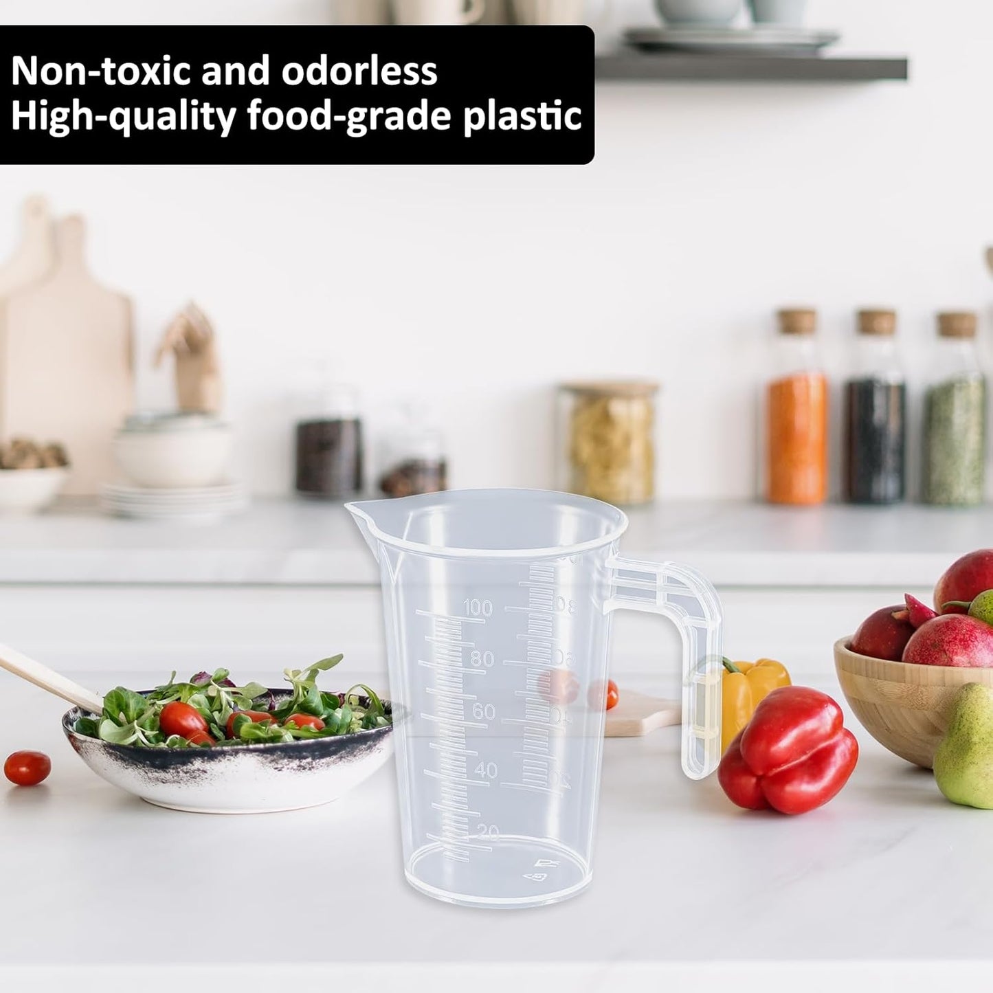 Plastic Measuring Beaker, 4 Pcs Liquid Measuring Cups, 100 ml Unbreakable Graduated Beakers with Handle and Spout, Transparent Clear Precise Markings for Kitchen Baking Lab Restaurant Use
