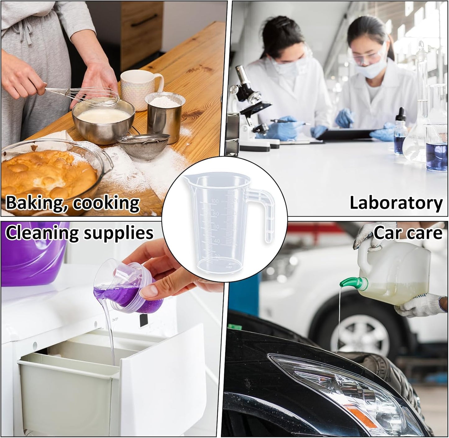 Plastic Measuring Beaker, 4 Pcs Liquid Measuring Cups, 100 ml Unbreakable Graduated Beakers with Handle and Spout, Transparent Clear Precise Markings for Kitchen Baking Lab Restaurant Use