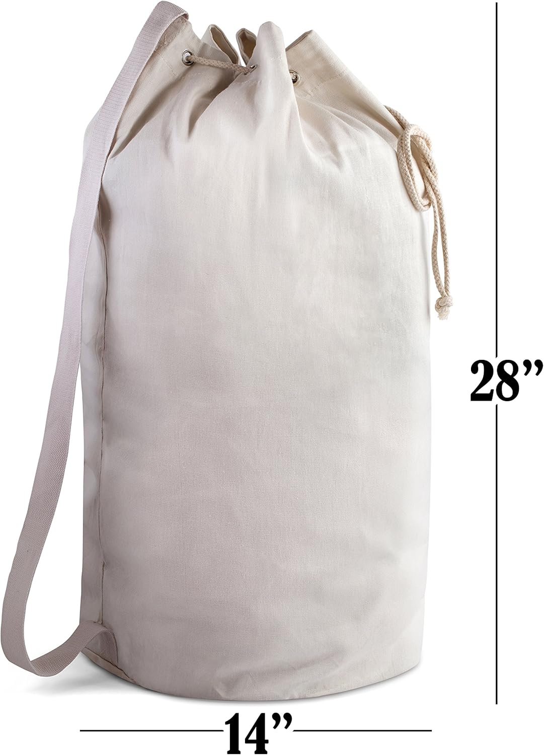 Canvas Duffel Bag - Drawstring, Leather Closure, Shoulder Strap