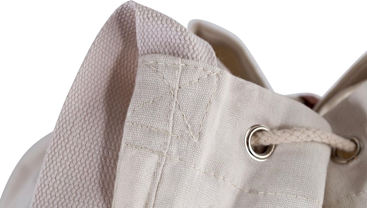 Canvas Duffel Bag - Drawstring, Leather Closure, Shoulder Strap