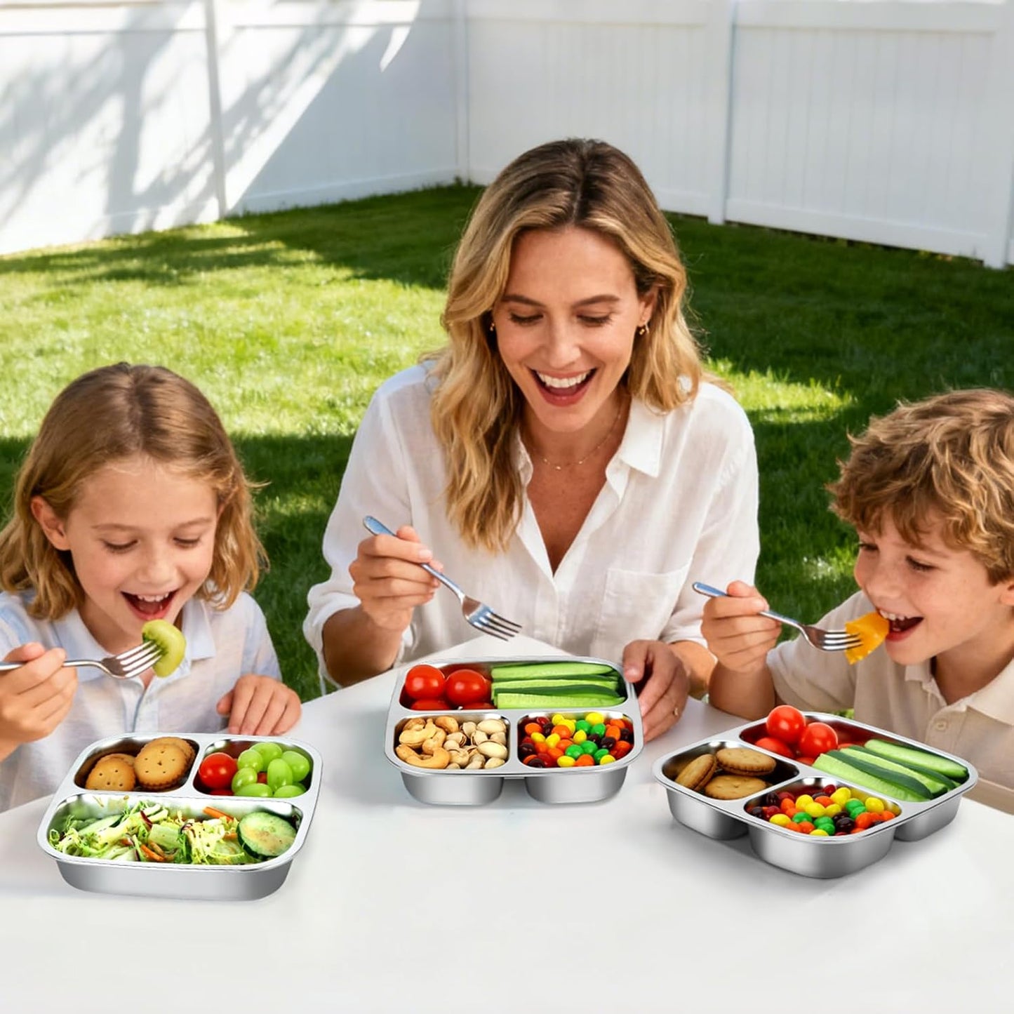 Stainless Steel Snack Containers With Lids, 3 Compartment Leak-proof Bento Box, 20 oz Reusable Grab and Go Food Storage Containers for School, Home, Office, and Camping, Dishwasher-Safe
