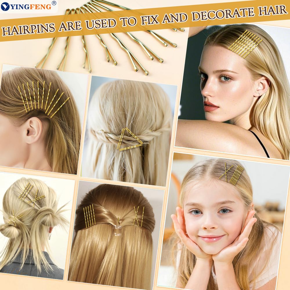 510PCS Blonde Bobby Pins Hair Pins Kit with Hair Net,  Includes 100 Bobby Pins for Women, 100 U Shaped Buns Hair Clips, 300 Hair Bands and 10 Blonde Hair Nets, Dance competition must haves
