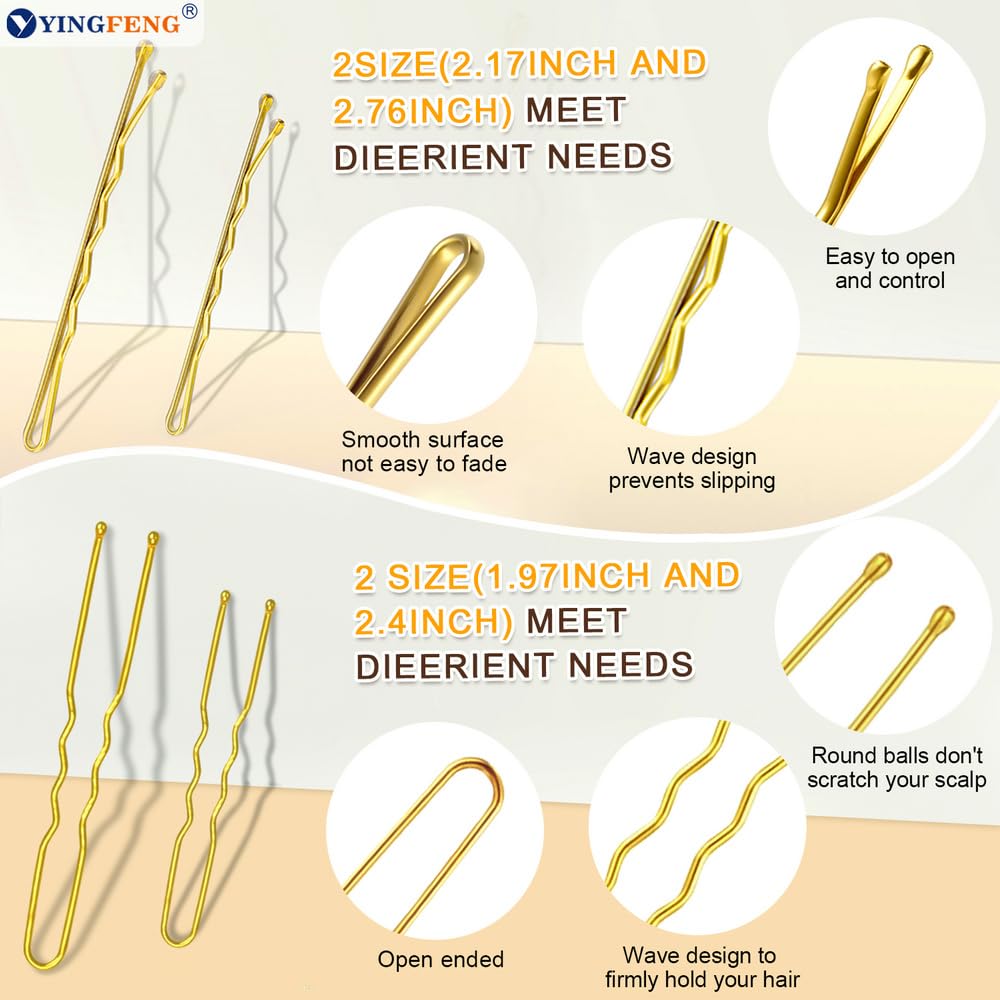 510PCS Blonde Bobby Pins Hair Pins Kit with Hair Net,  Includes 100 Bobby Pins for Women, 100 U Shaped Buns Hair Clips, 300 Hair Bands and 10 Blonde Hair Nets, Dance competition must haves