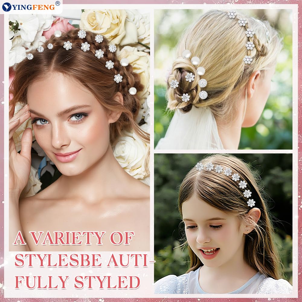 60 Pcs 7 Styles Silver Bridal Wedding Hair Pins,  Flower Hair Clips for Women, U Shaped Crystal Pearl Hair Clips, Suitable for Brides, Bridesmaids, Women's Wedding Hair Accessories