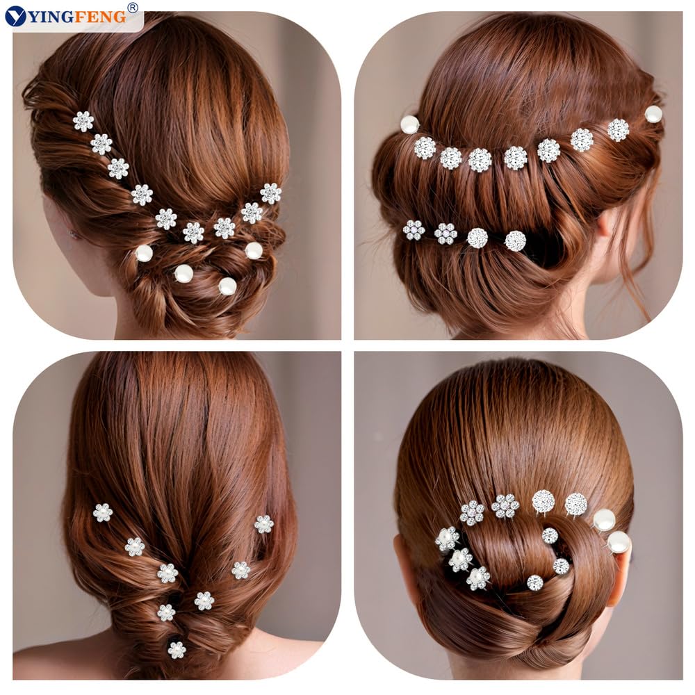 60 Pcs 7 Styles Silver Bridal Wedding Hair Pins,  Flower Hair Clips for Women, U Shaped Crystal Pearl Hair Clips, Suitable for Brides, Bridesmaids, Women's Wedding Hair Accessories