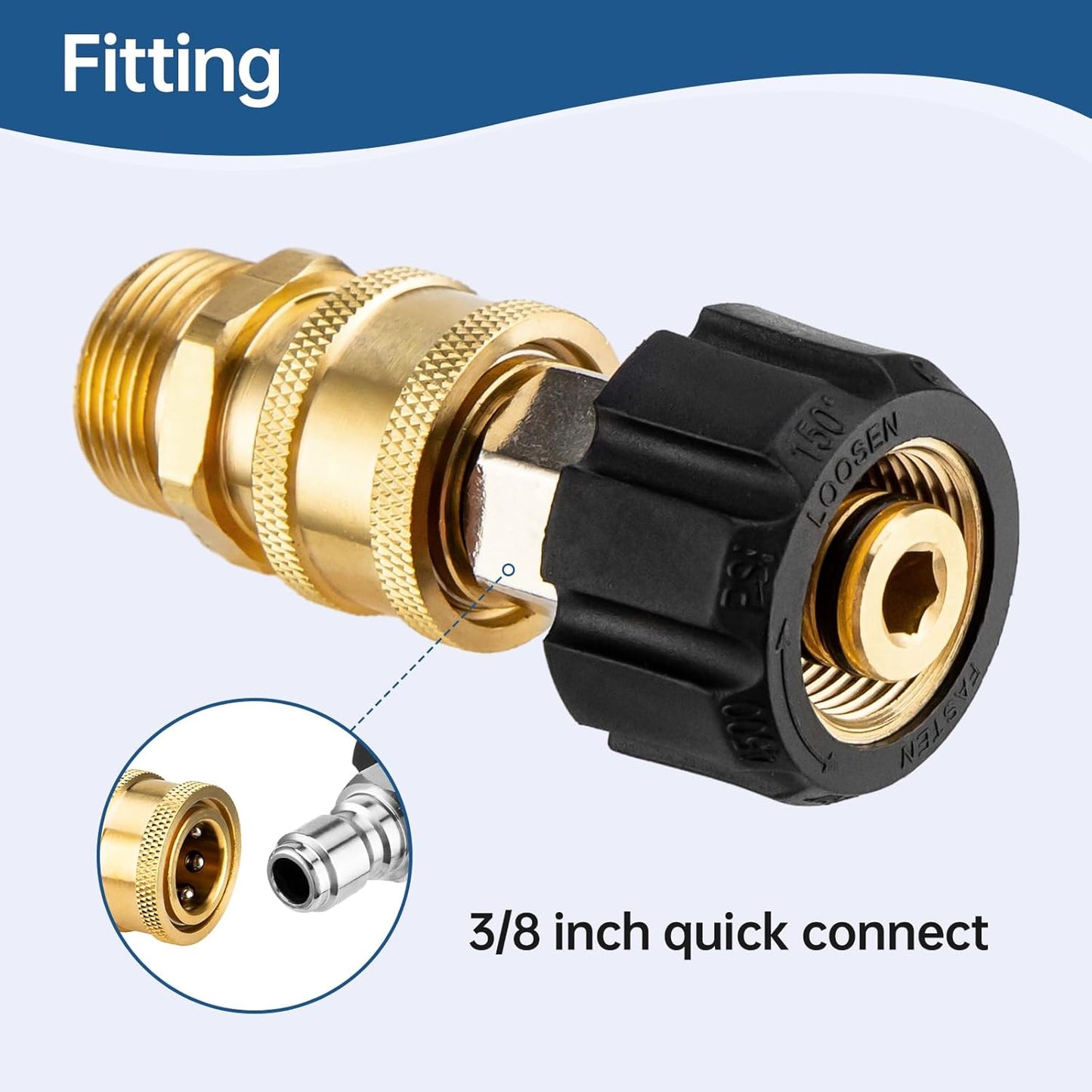 Pressure Washer Adapter Set, Quick Connect Kit, M22 14mm to 3/8 Inch Quick Connect Pressure Washer Hose Adapter