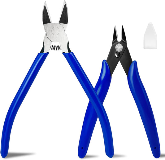 2 Pack Wire Cutters Set, 6" and 5" Ultra Sharp Flush Cutters, Carbon Steel Wire Cutters for Crafting, Electronics, 3D Prints, Jewelry Making, Model Sprue, Zip Ties(6"+ 5", Blue, 2 Pack)