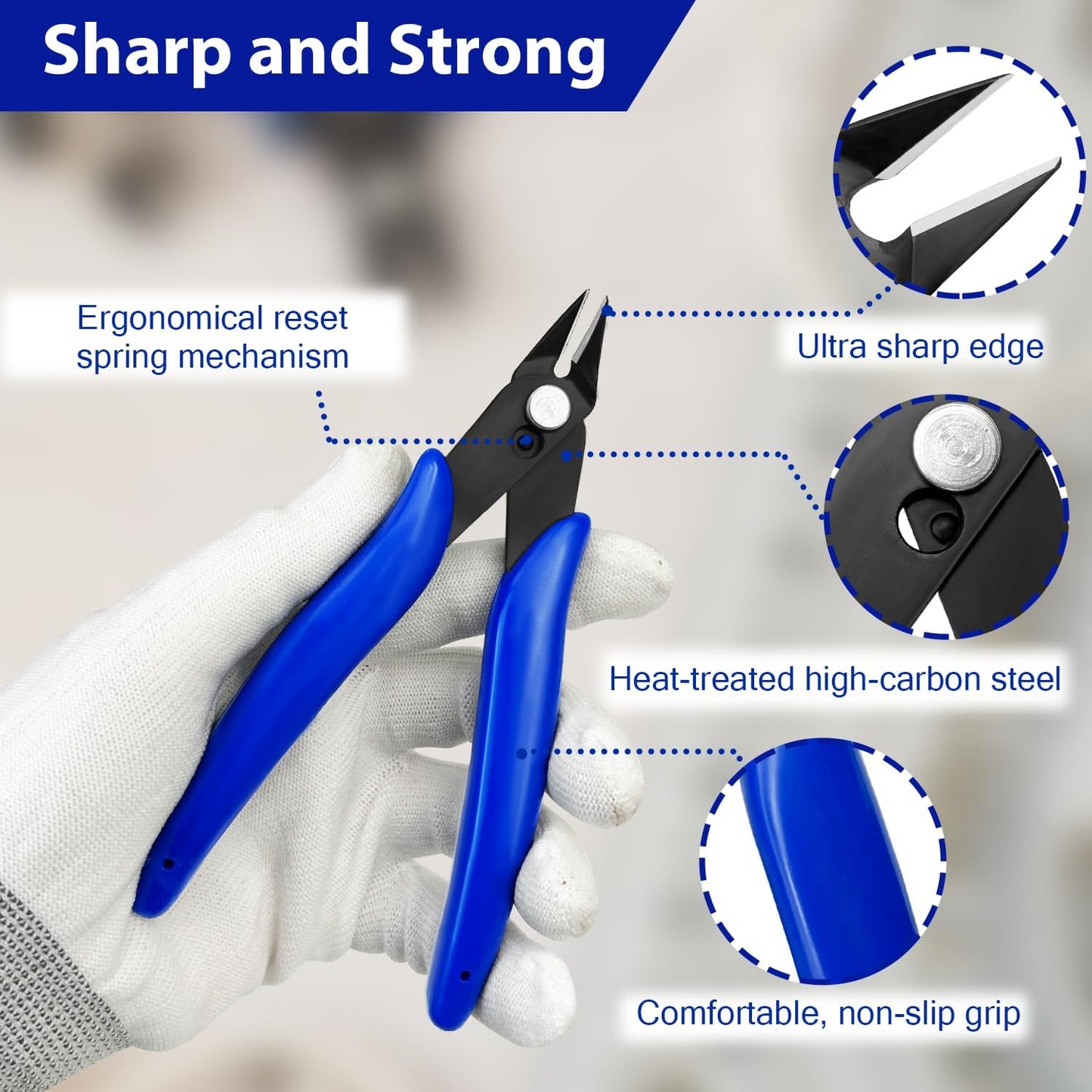 2 Pack Wire Cutters Set, 6" and 5" Ultra Sharp Flush Cutters, Carbon Steel Wire Cutters for Crafting, Electronics, 3D Prints, Jewelry Making, Model Sprue, Zip Ties(6"+ 5", Blue, 2 Pack)
