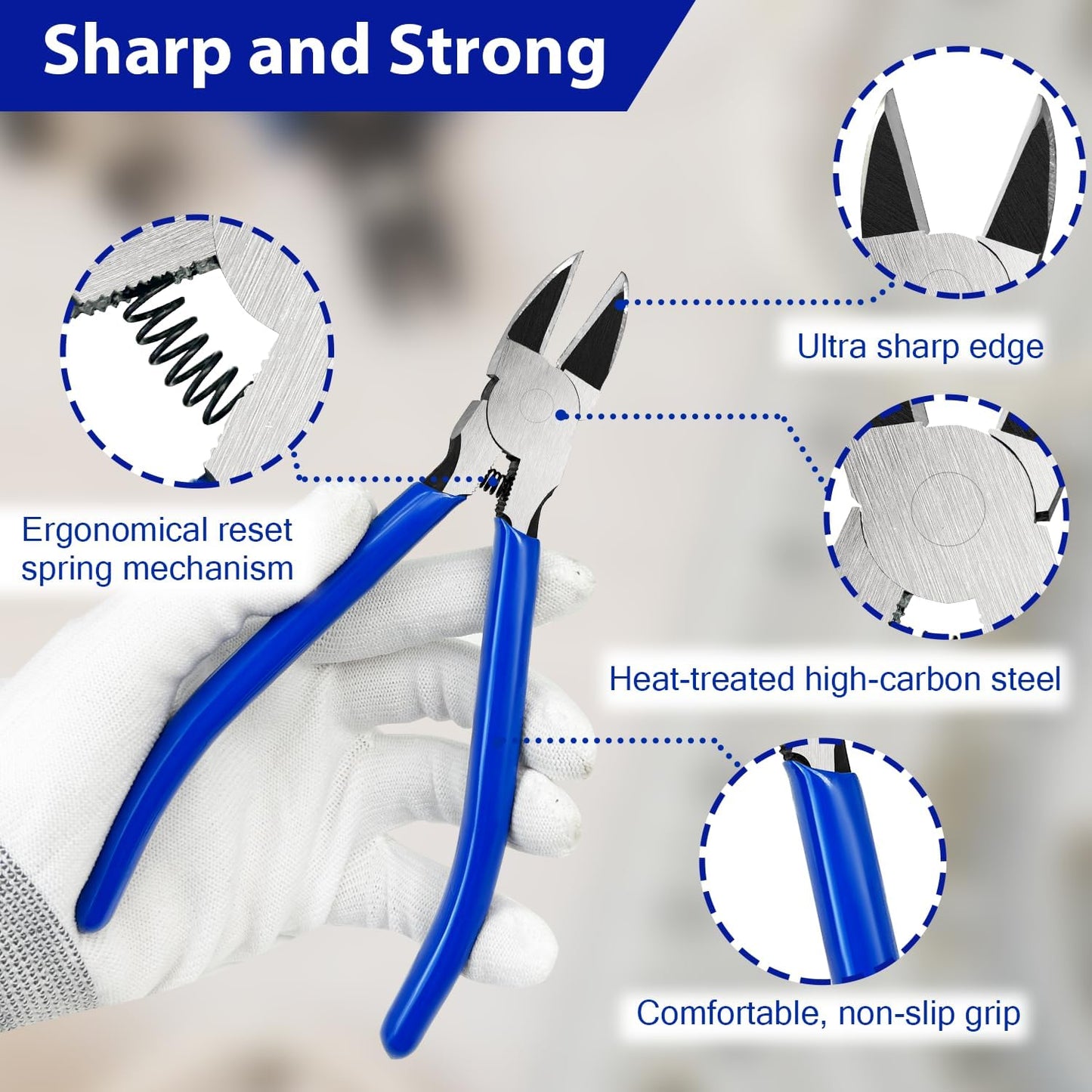 2 Pack Wire Cutters Set, 6" and 5" Ultra Sharp Flush Cutters, Carbon Steel Wire Cutters for Crafting, Electronics, 3D Prints, Jewelry Making, Model Sprue, Zip Ties(6"+ 5", Blue, 2 Pack)