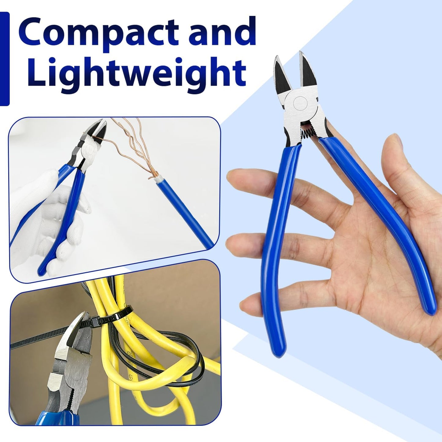 2 Pack Wire Cutters Set, 6" and 5" Ultra Sharp Flush Cutters, Carbon Steel Wire Cutters for Crafting, Electronics, 3D Prints, Jewelry Making, Model Sprue, Zip Ties(6"+ 5", Blue, 2 Pack)