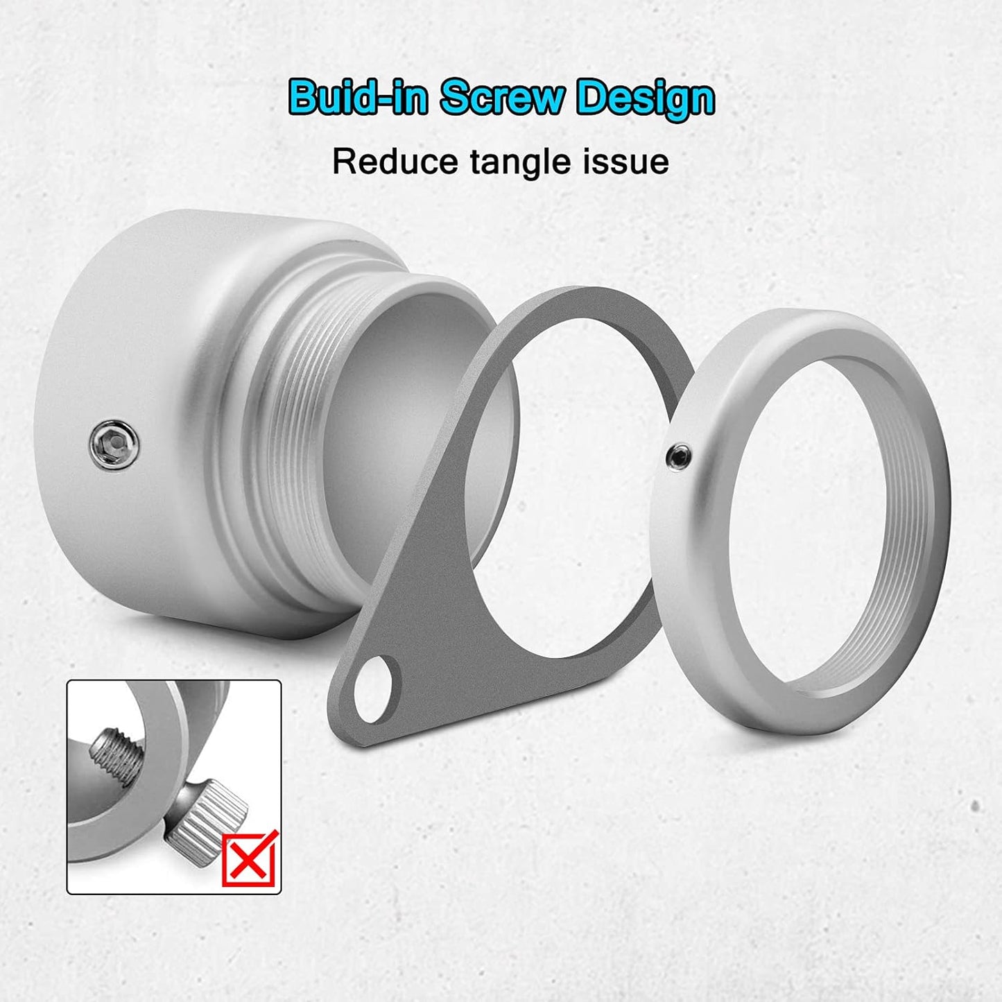 Flag Pole Rings, Aluminum Alloy Flagpole Rings 360° Rotating Anti Wrap Mounting Ring, Spinning Clips with Carabiner for 0.75-1.02 Inch Diameter- Pack of 2 (Matte Silver)