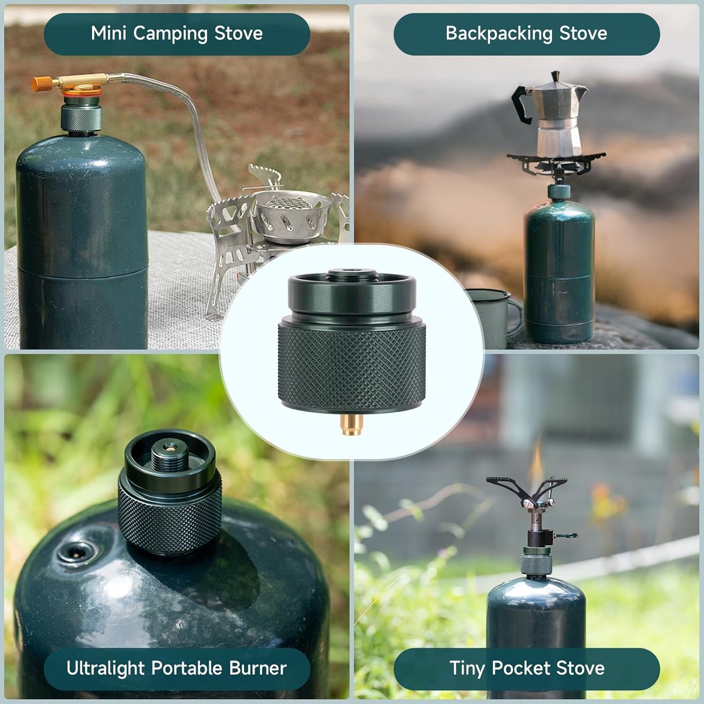 Propane to Butane Adapter, 1 Lb Propane Tank Input and EN417 Lindal Valve Output, Camping Stove Adapter for Backpacking Stove, Portable Burner, Heater, Auto-Off
